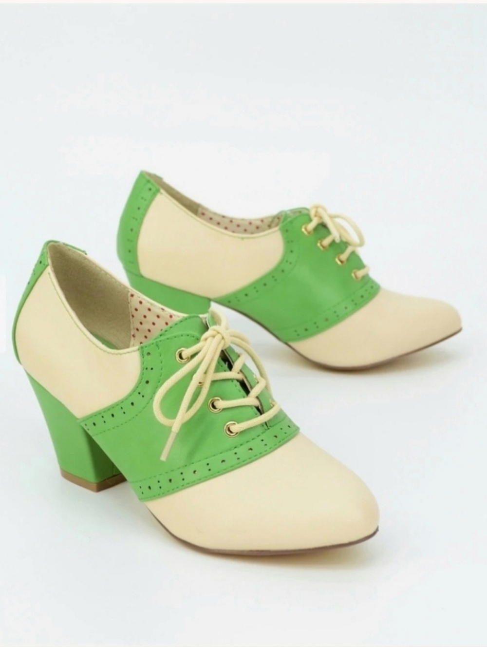 B.A.I.T. heeled oxford pumps green cream retro saddle shoes pinup women's 7.5